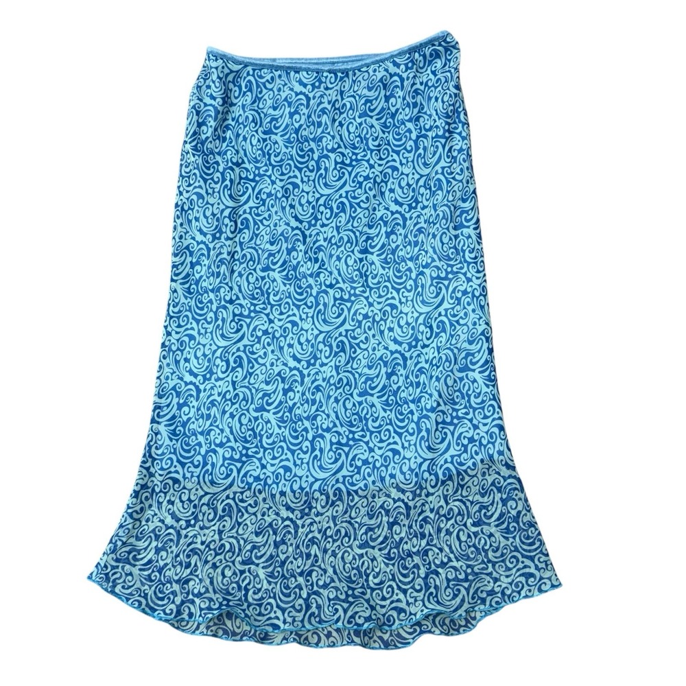 VTG Y2K Janette Women‎ M Teal Blue Sheer Paisley Skirt Mermaid Boho Fairy Grunge